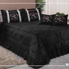 Kit Cobre Leito Casal Padrão Especially Bordada 7 Peças - Preto