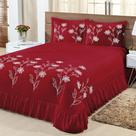 Kit Cobre Leito Casal Padrão Lírio 03 Peças - Vermelho Kit Cobre Leito Casal Padrão Lírio 03 Peças - Vermelho