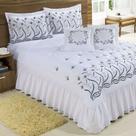 Kit Cobre Leito Casal Queen Desejos 07 Peças Bordado - Branco com Preto