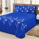 Kit Cobre Leito Casal Queen Lírio 03 Peças - Azul