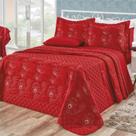 Kit Cobre Leito Casal Queen Mirabello 5 Peças 100% Algodão 150 Fios Bordado Vermelho