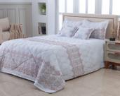 Kit Cobre Leito Casal Queen Rocaille 7 Peças Bordado BRANCO COM BRONZE