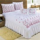 Kit Cobre Leito Casal Super King Desejos 07 Peças Bordado - Branco com Vermelho
