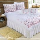Kit Cobre Leito Casal Super King Desejos 07 Peças Bordado Colcha - Branco c/ Vermelho