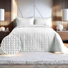 Kit Cobre Leito Colcha 400 Fios Casal 3 Peças Bordado Dupla Face Porta Travesseiro Decoração Elegante
