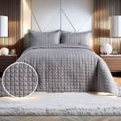 Kit Cobre Leito Colcha 400 Fios Casal 3 Peças Bordado Dupla Face Porta Travesseiro Decoração Elegante