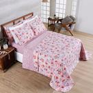 Kit Cobre Leito Colcha Belle Queen Estampado Dupla Face 400 Fios 3 Peças Floral Rosê