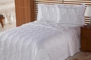 Kit Cobre Leito Colcha Cama Solteiro 2 Peças Dupla Face Matelado Rosas Branco