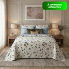 Kit Cobre Leito Colcha Casal Dupla Face 3 Peças Estampada Boutis Matelado Resistente Floral Cama Box