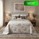 Kit Cobre Leito Colcha Casal Dupla Face 3 Peças Estampada Boutis Matelado Resistente Floral Cama Box