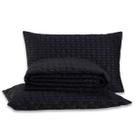 Kit Cobre Leito Colcha CASAL Mônaco Fitado Percal Soft 300 Fios com Fronhas 03 Peças - Dupla Face Listrado Brilhante