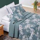 Kit Cobre Leito Colcha Celi King Dupla Face Micropercal 200 Fios 3 Peças - Verde Floral