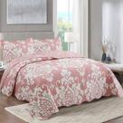 Kit Cobre Leito Colcha Daily Queen 3 Peças Dupla Face Estampado Floral - Rubi Floral - 100% Poliéster