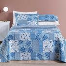 Kit Cobre Leito Colcha Dallas Casal Padrão Dupla Face Estampada 3 Peças - Azul Sereno Patchwork Kit Cobre Leito Colcha Dallas Casal Padrão Dupla Face Estampada 3 Peças - Azul Sereno Patchwork