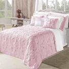 Kit Cobre Leito Colcha Diamante Queen 5 Peças Bordado Floral Dupla Face 180 Fios - Rosê