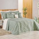 Kit Cobre Leito Colcha Diamante Queen 5 Peças Bordado Floral Dupla Face 180 Fios - Verde