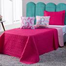 Kit Cobre Leito Colcha Infantil CASAL PADRÃO 05 Peças Unicórnio Listrado Pink/Rosa Dupla Face com Almofadas Estampadas