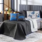Kit Cobre Leito Colcha Infantil SOLTEIRO 5 Peças Game Streamer Azul Dupla Face com Almofadas Estampadas Decoração Gamer