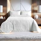 Kit Cobre Leito Colcha King 3 Peças400 Fios Bordado Dupla Face Porta Travesseiro Decoração Elegante