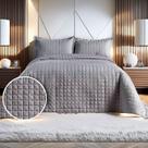 Kit Cobre Leito Colcha King 3 Peças400 Fios Bordado Dupla Face Porta Travesseiro Decoração Elegante