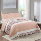 Kit Cobre Leito Colcha Mix King Estampado Dupla Face Floral 3 Peças - Talita - Salmão Kit Cobre Leito Colcha Mix King Estampado Dupla Face Floral 3 Peças - Talita - Salmão