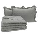 Kit Cobre Leito Colcha Perone Queen Dupla Face Toque De Pluma Micro Percal 300 Fios 3 Peças - Cinza