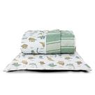 Kit Cobre Leito Colcha Solteiro Infantil Lutti Dupla Face 200 Fios 2 Peças Dinossauro Verde