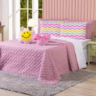 Kit Cobre Leito Colcha SOLTEIRO Menina Teen Rosa com Almofadas Estampadas 05 Peças - Dupla Face Percal 300 Fios Matelado