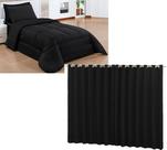 Kit Cobre Leito Edredom Solteiro Dupla Face Preto com Cortina