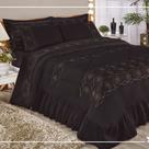 Kit Cobre Leito Elegância Casal Super King 03 Peças Bordado - Preto