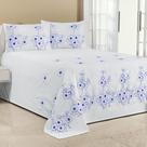 Kit Cobre Leito Florência Casal King 3 Peças Piquet Bordado Branco com Azul