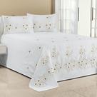 Kit Cobre Leito Florência Casal King 3 Peças Piquet Bordado Branco com Bege