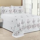 Kit Cobre Leito Florência Casal King 3 Peças Piquet Bordado Branco com Marrom