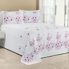 Kit Cobre Leito Florência Casal King 3 Peças Piquet Bordado Branco com Pink