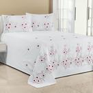 Kit Cobre Leito Florência Casal King 3 Peças Piquet Bordado Branco com Vermelho