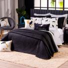 Kit Cobre Leito Gatos Preto/Cinza Dupla Face com Almofadas CASAL PADRÃO 07 Peças - Decoração Gatinhos Estrelas Lua