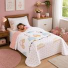 Kit Cobre Leito Infantil Solteiro Menina 2 Pçs Dupla Face Matelado Bouti Kids Colcha Estampas Menina