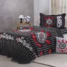 Kit Cobre Leito KazzaVip Solteiro Microfibra Estampado 100% Poliéster Matelassê com Porta Travesseiro Time de Futebol Corinthians 02 Peças Preto Kit Cobre Leito KazzaVip Solteiro Microfibra Estampado 100% Poliéster Matelassê com Porta Travesseiro Time de Futebol Corinthians 02 Peças Preto