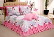 Kit Cobre Leito Queen Belize Floral Rosa Com Rolinho e Babado Poá