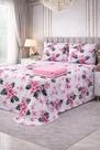 Kit Cobre Leito Romance Casal Padrão 3pç + Lençol De Elástico - 200 Fios ROSA/FLORES