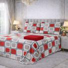 Kit Cobre Leito Romance Casal Padrão 3pç + Lençol De Elástico - 200 Fios VERMELHO/QUADRADOS