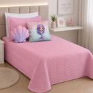 Kit Cobre Leito Sereia Solteiro 5 Peças Almofada Concha Quarto Infantil Menina Decorado Kit Cobre Leito Sereia Solteiro 5 Peças Almofada Concha Quarto Infantil Menina Decorado