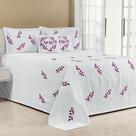 Kit Cobre Leito Solteiro Belissima 04 Peças Piquet Bordada Branco com Pink