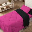 Kit cobre leito solteiro dupla face preto/pink com 4pçs