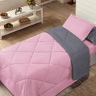 Kit cobre leito solteiro dupla face rosa/cinza com 4pçs