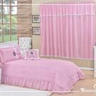 Kit Cobre Leito Solteiro Esplendore Bordado 4 Pçs Colcha Rosa + Cortina 2M