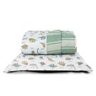Kit Cobre Leito Solteiro Infantil Dinossauros 4 Peças Micropercal 200 fios 100% poliéster