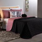 Kit Cobre Leito Sonho Queen 08 Peças Barato - Preto - Rosê - 100% Poliéster