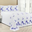 Kit Cobre Leito Super King Beija Flor 3 Peças Bordado Micropercal Branco com Azul Kit Cobre Leito Super King Beija Flor 3 Peças Bordado Micropercal Branco com Azul