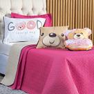 Kit Cobre Leito Urso Donuts Pink/Caqui Dupla Face com Almofadas SOLTEIRO 05 Peças
